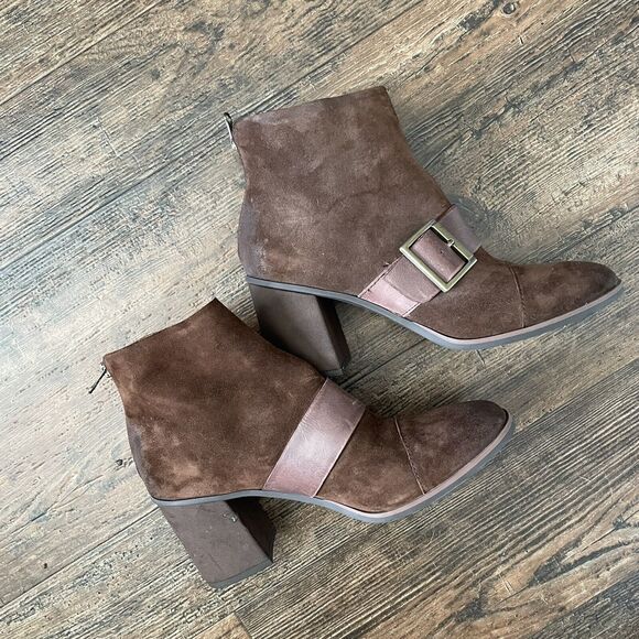 Korks Boots by Kork Ease Sz 10M Denoon Brown Suede Buckle Heeled Booties Ankle - Picture 2 of 11